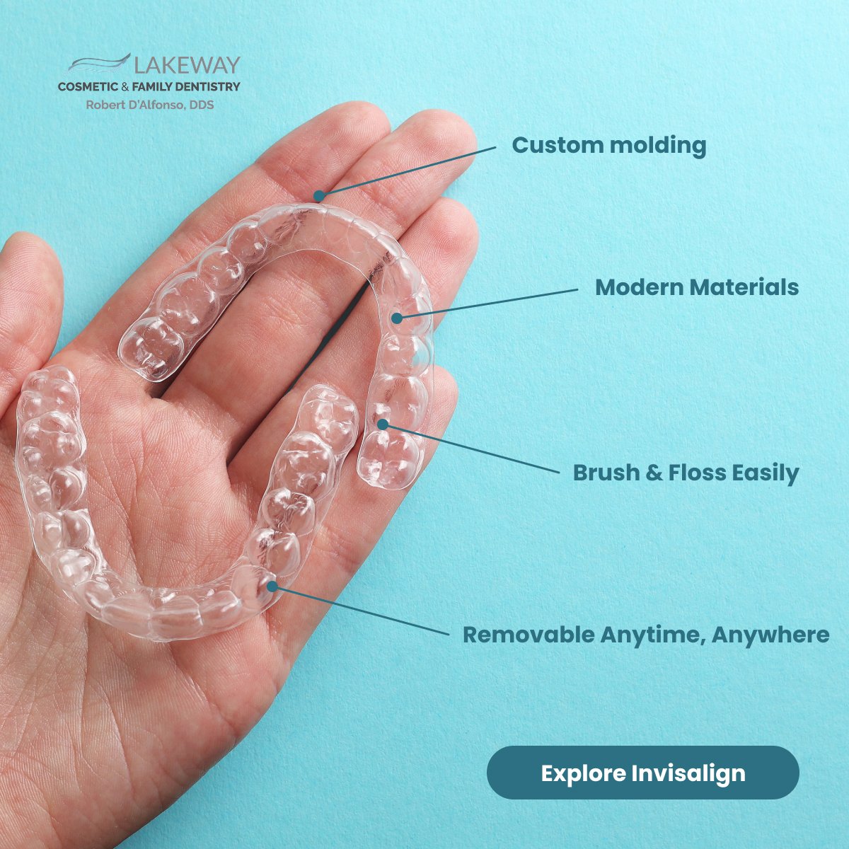 Lakeway Cosmetic & Family Dentistry — Facebook Ad Design Clear aligner product features Facebook ad design example